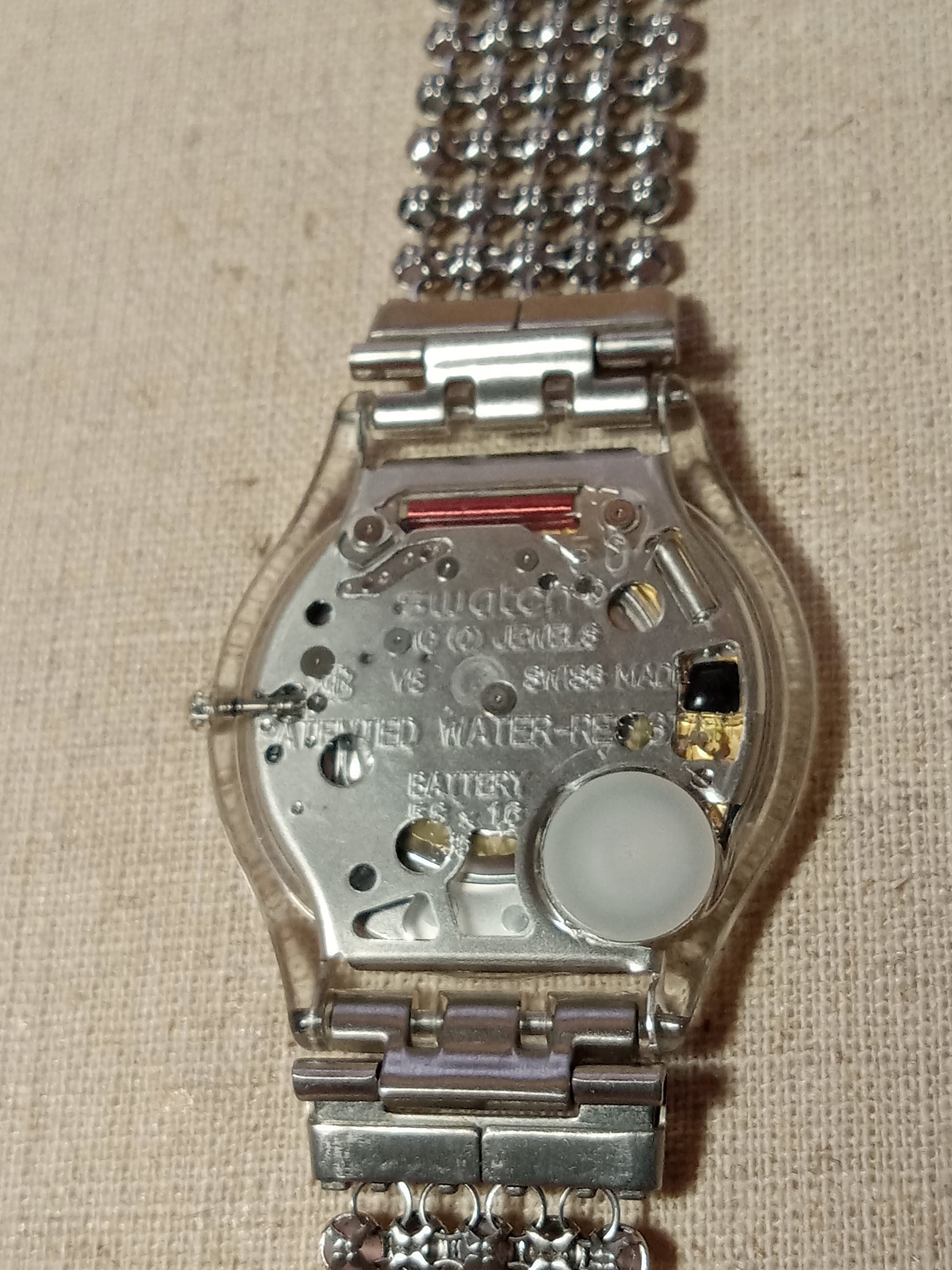 Vintage 1999 Swatch Womens Watch- Paved in Silver Mother of  display picture 2