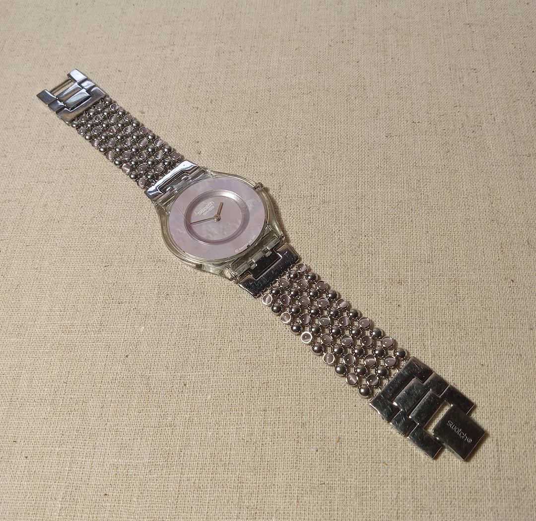 Vintage 1999 Swatch Womens Watch- Paved in Silver Mother of  display picture 3