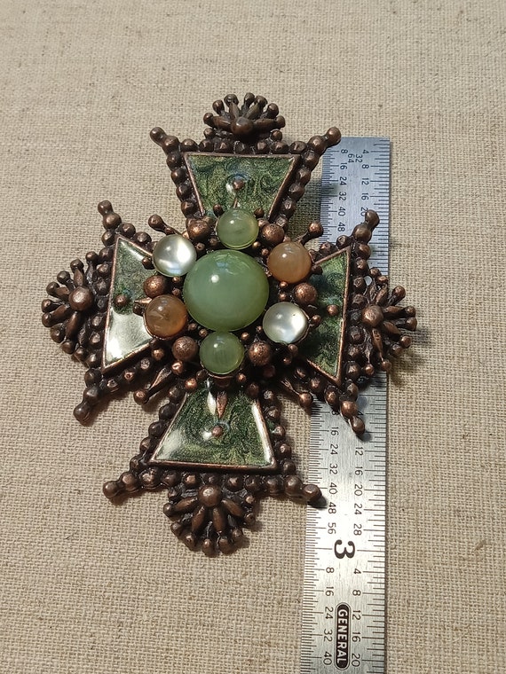 Large Maltese Style Copper Color and Enamel Cross… - image 4