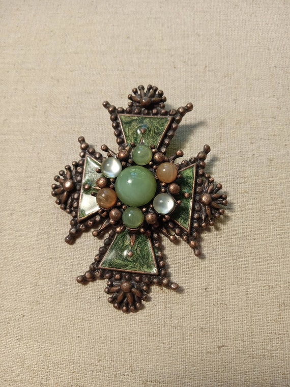 Large Maltese Style Copper Color and Enamel Cross… - image 1