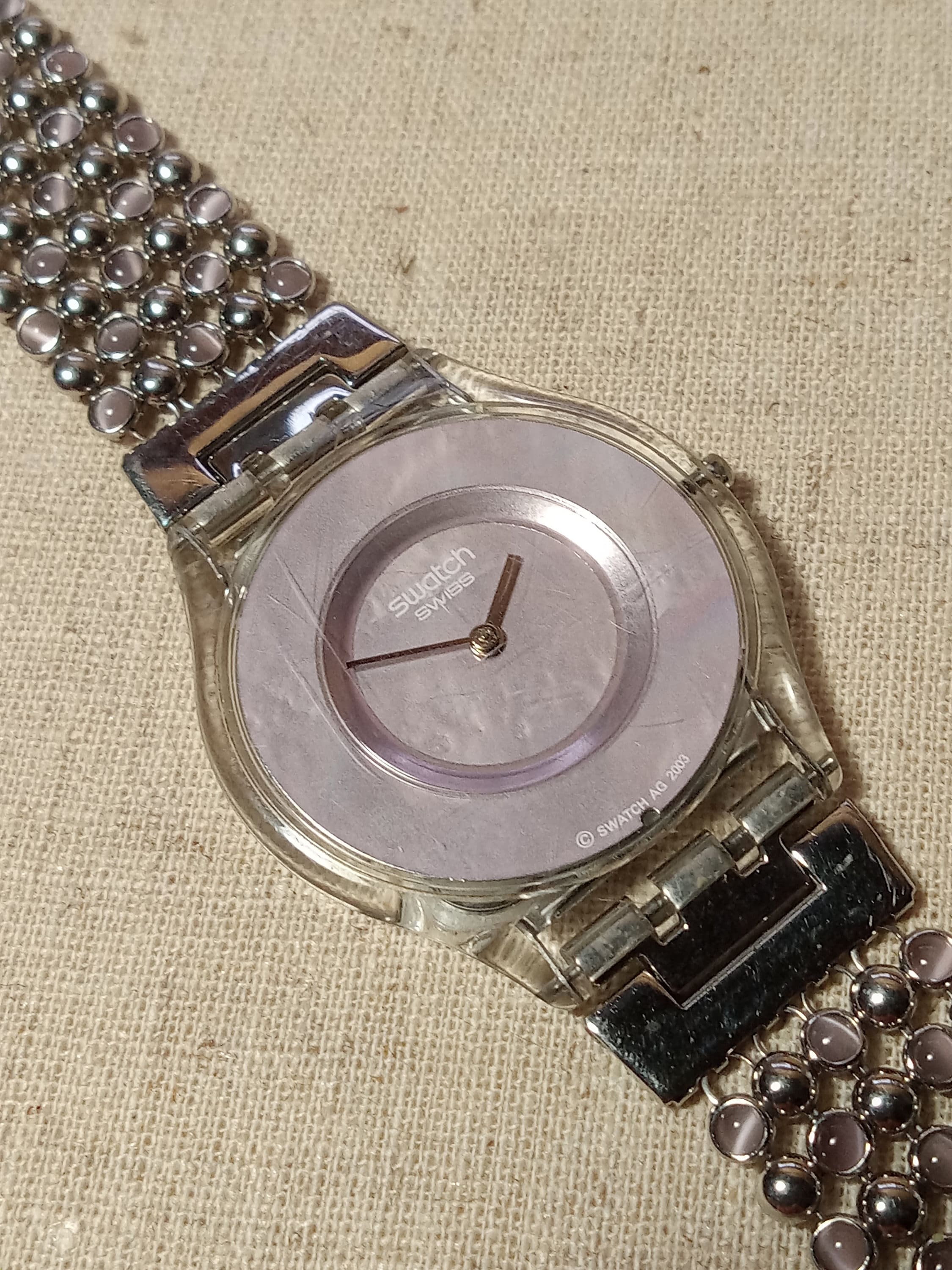 Vintage 1999 Swatch Womens Watch- Paved in Silver Mother of  display picture 1