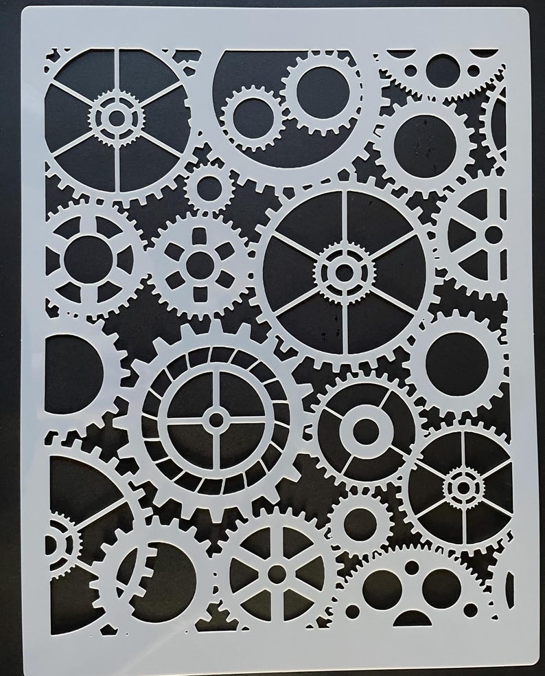 Steampunk Gears Stencil 8.5X11 Inch Reusable Plastic Template For