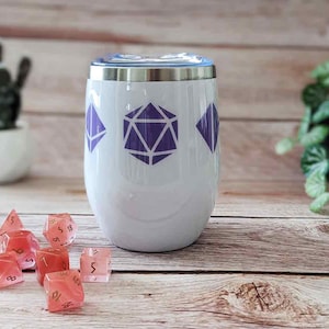 D20 and Role Playing Dice Insulated Wine Glass | More Colors Available | Nerdy gift for girlfriend