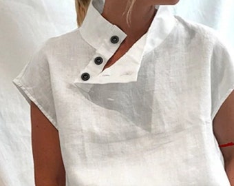 Linen Turtleneck Summer Women Shirts Tops Blouse For Women - A Perfect Summer Shirt