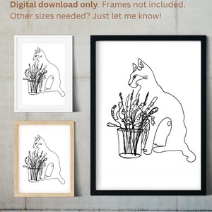 Poster cat minimalist, poster abstract art, wall art, flowers, gift cat lover, DIGITAL DOWNLOAD
