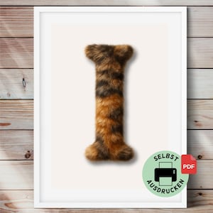 Letra I hecha de pelo de gato – Fotomural con estampado de pelo – Descarga digital en PDF