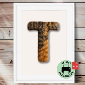 Buchstabe T aus Katzenfell – Wandbild mit Fellmuster - Digitaler Download als PDF