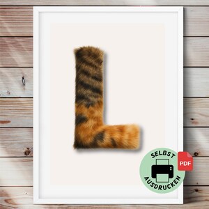 Letra L feita de pelo de gato – mural de parede com padrão de pelo – download digital em PDF