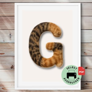 Letra G de pelo de gato – Fotomural con estampado de pelo – Descarga digital en PDF