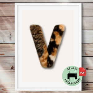 Buchstabe V aus Katzenfell – Wandbild mit Fellmuster - Digitaler Download als PDF