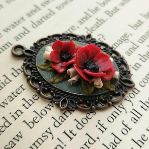 Red Poppy Necklace: Handmade Polymer Clay August Birth Flower