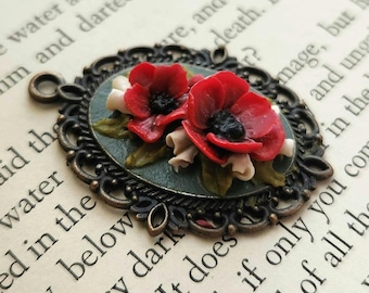Red Poppy Necklace: Handmade Polymer Clay August Birth Flower
