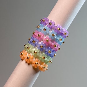Set of 6 seed bead rings, beaded flower rings