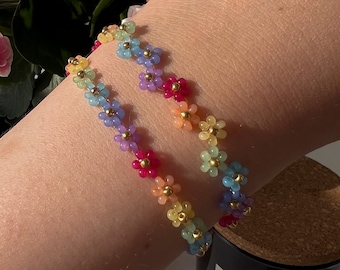 Blumenarmbänder | 18K vergoldet | Regenbogen Armband | Perlenarmband | Zick Zack Blumen Armband