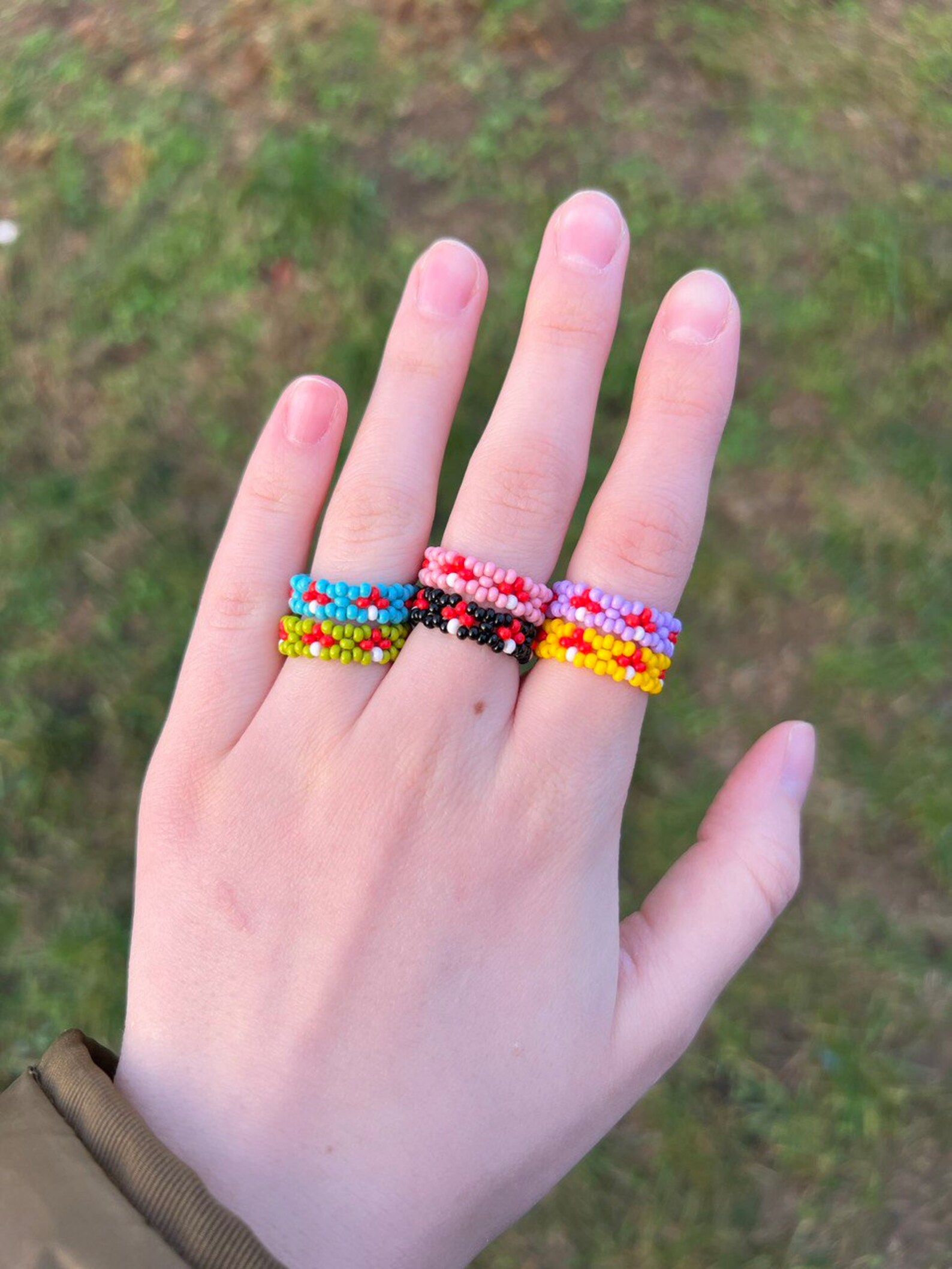 Beaded Mushrooms Rings Etsy