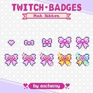 Insignias de Twitch en pixel art con lazo rosa (descarga digital)