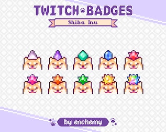 Orange Shiba Inu Faces with Gems Pixel Art Bit Badges for Twitch (Digital Download)