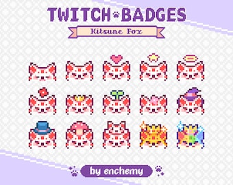 Kitsune Fox Faces with Hats Pixel Art Sub/Bit Badges for Twitch (Digital Download)