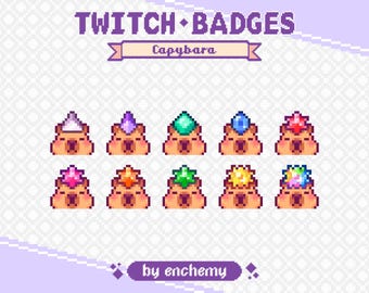 Capybara Faces with Gems Pixel Art Sub/Bit Badges for Twitch (Digital Download)