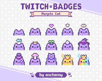 Purple Cat Faces with Hats Pixel Art Sub/Bit Badges for Twitch (Digital Download)