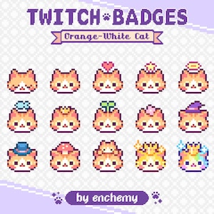 Orange & White Cat Faces Pixel Art Sub/Bit Badges for Twitch (Digital Download)