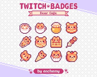 Bear Cafe Pixel Art Sub/Bit Badges for Twitch (Digital Download)