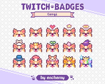 Corgi Dog Faces with Hats Pixel Art Sub / Bit Badges for Twitch (Digital Download)