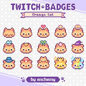 Pomarańczowe kocie pyszczki z kapeluszami, odznaki Pixel Art Sub/Bit dla Twitcha (pobranie cyfrowe)