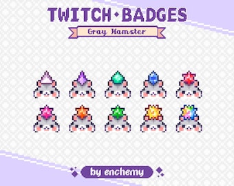 Gray Hamster Faces with Gems Pixel Art Bit Badges for Twitch (Digital Download)