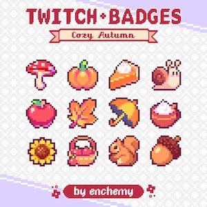 Gemütliche Herbst Sub Badges für Twitch, Niedliche Herbst Pixel Bit Badges, Vorgefertigte Pixel Art für deinen Stream