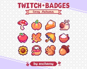 Cozy Autumn Pixel Art Sub/Bit Badges for Twitch (Digital Download)