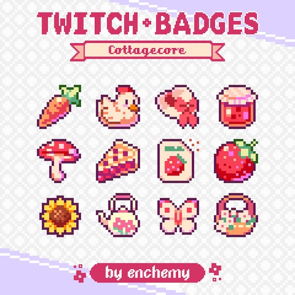 Cottagecore Aesthetic Pixel Sub Badges for Twitch, Farm Cottage Bit Badges, Premade Pixel Art for Your Streaming Channel