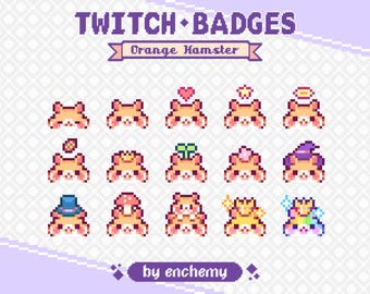 Orange Hamster Faces with Hats Pixel Art Sub/Bit Badges for Twitch (Digital Download)