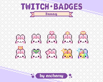 White Bunny Heads Pixel Art Sub/Bit Badges for Twitch (Digital Download)