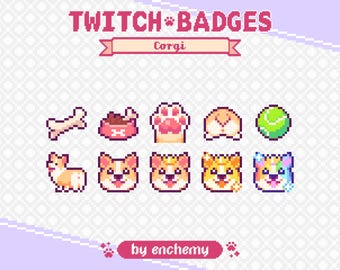Corgis Hund Pixel Art Sub/Bit Badges für Twitch (Digitaler Download)