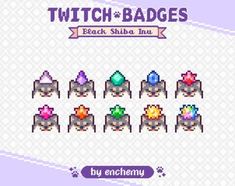 Black Shiba Inu Faces with Gems Pixel Art Sub/Bit for Twitch (Digital Download)
