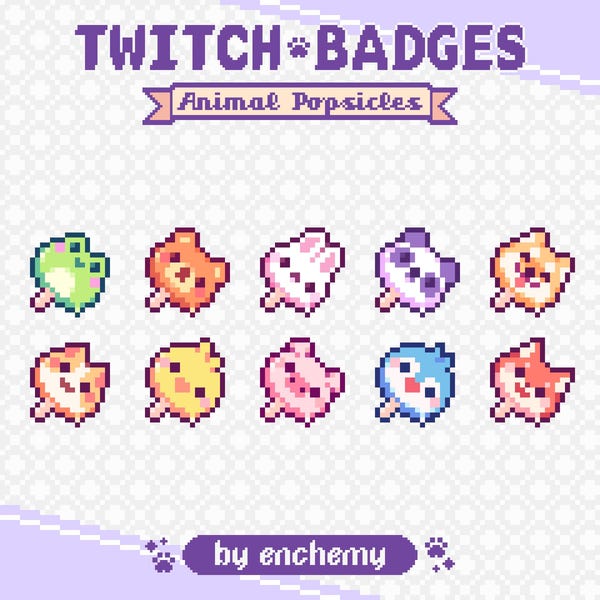 Animal Popsicle Pixel Art Sub/Bit Badges for Twitch (Digital Download)