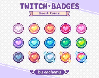 Heart Coin Pixel Art Sub/Bit Badges for Twitch (Digital Download)