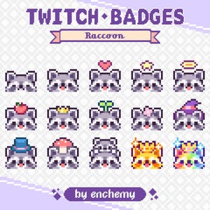 Raccoon Faces with Hats Pixel Art Sub/Bit Badges for Twitch (Digital Download)
