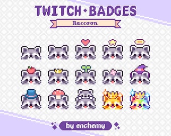 Raccoon Faces with Hats Pixel Art Sub/Bit Badges for Twitch (Digital Download)