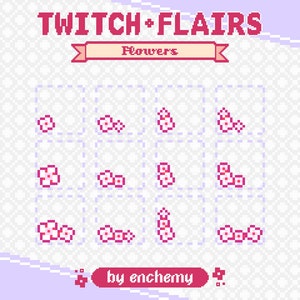 Pixel Flower Badge Flairs for Twitch in Pastel Colors Pink, Purple, Blue, Yellow, and White, Premade Pixel Art for Your Streaming Channel