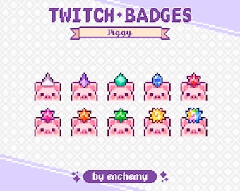 Pig Faces with Gems Pixel Art Sub/Bit Badges for Twitch (Digital Download)