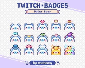 Polar Bear Faces with Hats Pixel Art Sub/Bit Badges for Twitch (Digital Download)
