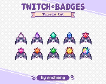 Tuxedo Cat Faces with Gems Pixel Art Sub/Bit Badges for Twitch (Digital Download)