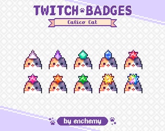 Calico Cat Faces with Gems Pixel Art Bit Badges for Twitch (Digital Download)
