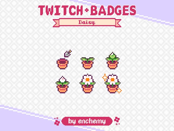 White Daisy Flower Pot Pixel Art Sub/Bit Badges for Twitch (Digital Download)