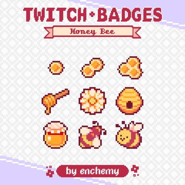 Cute Honey Bee Sub Badges for Twitch, Honeycomb, Kawaii Wasp Hornet Insect, Bumble Bee, Yellow Pixel Art Bit Badge, Premade Streaming Assets