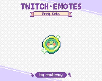 Frog Coin Pixel Art Channel Point Icon for Twitch, Froggy Head Coin Emote, Green Frog Coin Twitch Icon, 8-bit Retro Style, Green Money