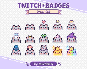 Gray Cat Faces with Hats Pixel Art Sub/Bit Badges for Twitch (Digital Download)