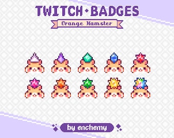 Orange Hamster Faces with Gems Pixel Art Sub/Bit Badges for Twitch (Digital Download)